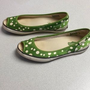 Simple green and white polka dot slip on